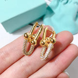 Bamboo Slub Short Chain Earrings Micro Settings CZ Stone Drop Earrings