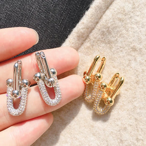 Bamboo Slub Short Chain Earrings Micro Settings CZ Stone Drop Earrings