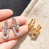 Bamboo Slub Short Chain Earrings Micro Settings CZ Stone Drop Earrings