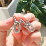 Bamboo Slub Short Chain Earrings Micro Settings CZ Stone Drop Earrings