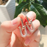 Bamboo Slub Short Chain Earrings Micro Settings CZ Stone Drop Earrings