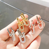 Bamboo Slub Short Chain Earrings Micro Settings CZ Stone Drop Earrings