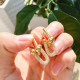 Bamboo Slub Short Chain Earrings Micro Settings CZ Stone Drop Earrings