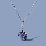Violet Silver Necklace Enamel Flower Pendant Retro Wedding Necklaces