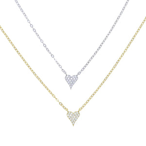 Heart Pendant Necklace CZ Paved 925 Silver Valentines Gift