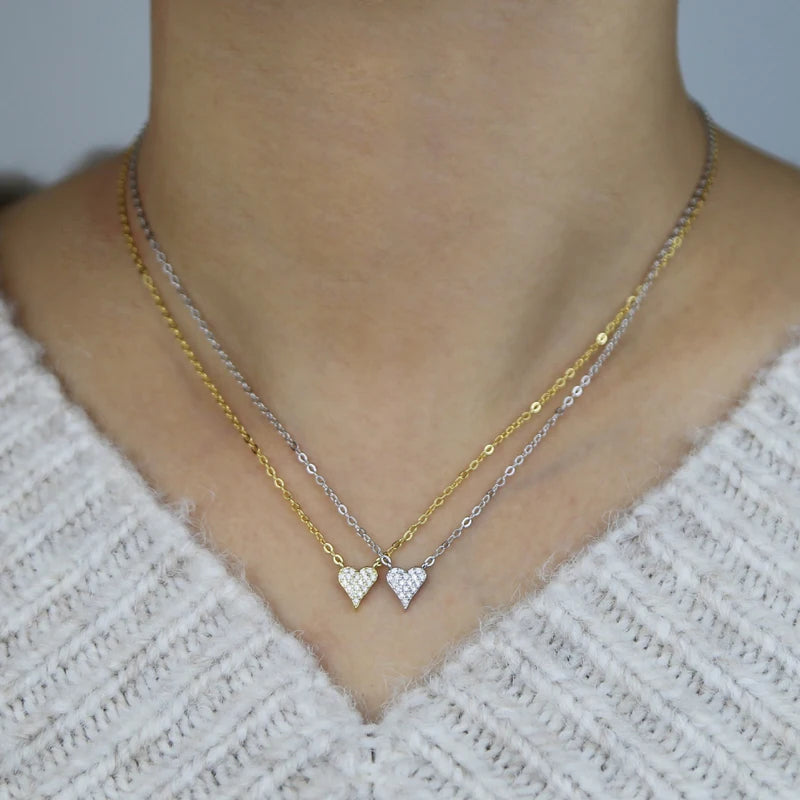 Heart Pendant Necklace CZ Paved 925 Silver Valentines Gift