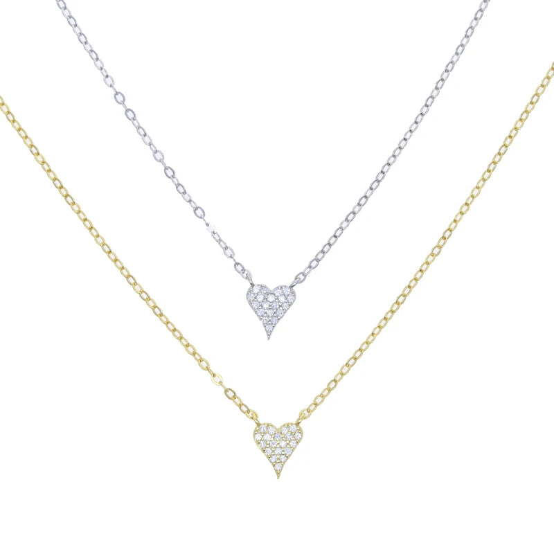 Heart Pendant Necklace Clear CZ 925 Sterling Silver Valentines Gift