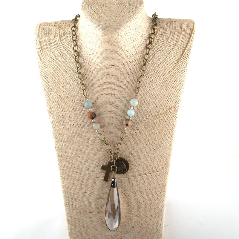 Ethnic Glass Drop Pendant Necklace for Women