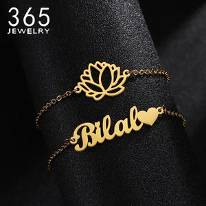 Personalised Stainless Steel Bracelet Double Layer Flower Name Accessory