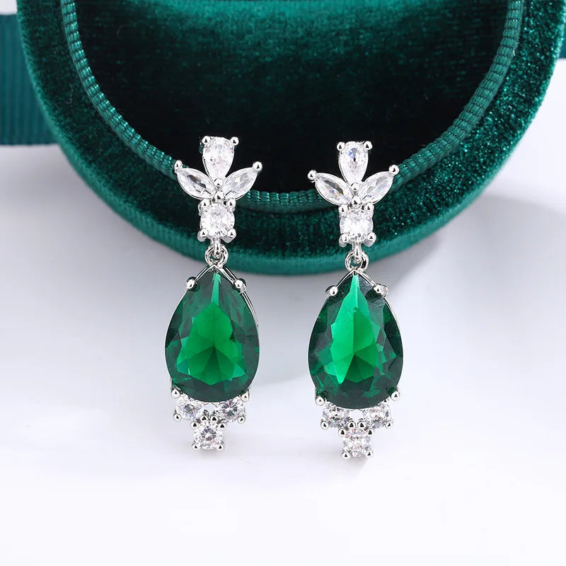 Stylish Retro Drop Earrings Set Green Temperament Party Gift