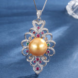 Summer Pearl Oval Flower Pendant Necklace