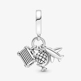 925 Silver Airplane Globe Suitcase Charms for DIY Jewelry