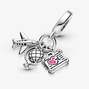 925 Silver Airplane Globe Suitcase Charms for DIY Jewelry