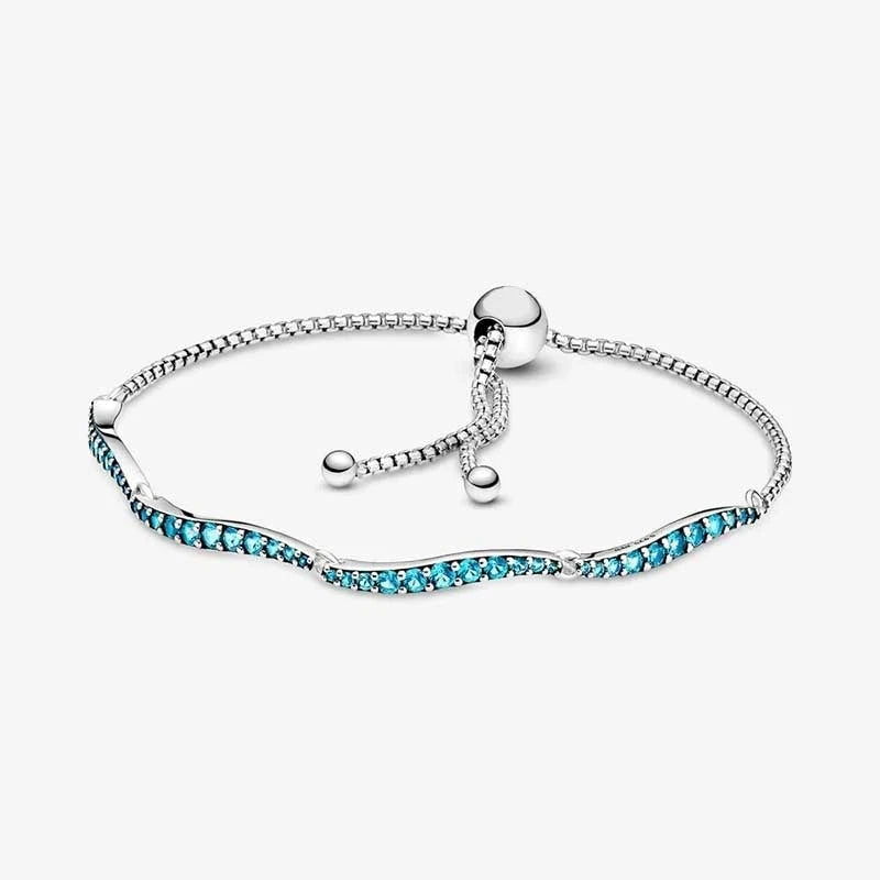 Summer Wavy Slider Bracelets 925 Sterling silver Clip Closure Jewelry Gift