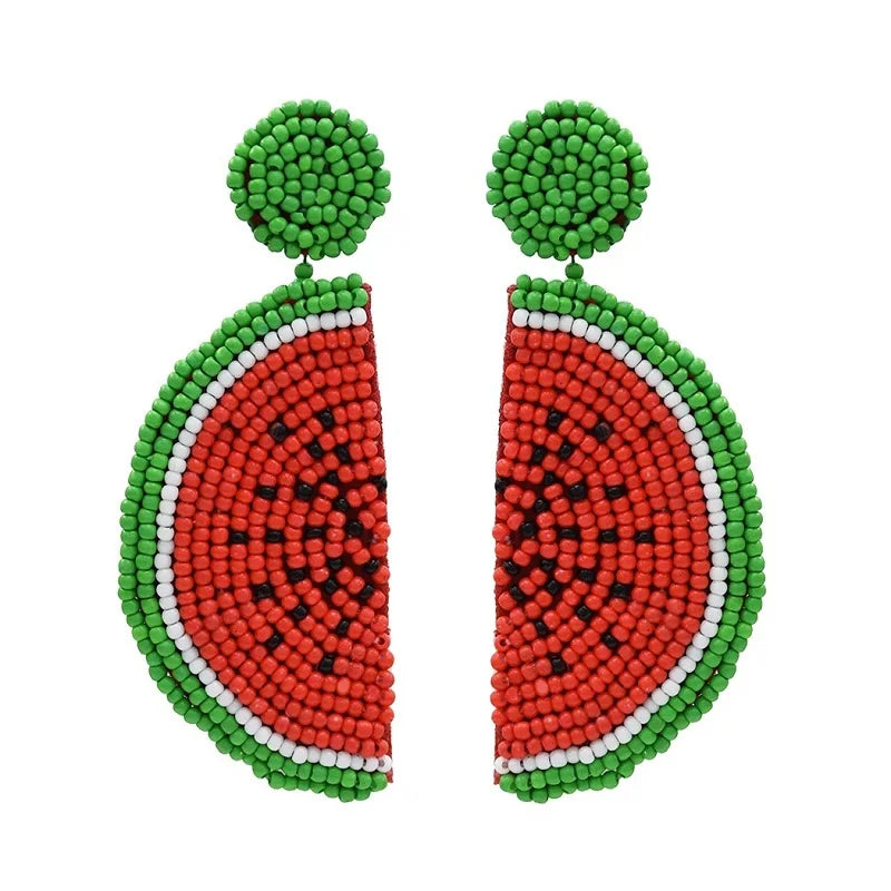 Summer Ethnic Rice Beads Fruits Earrings Watermelon Cherry Orange