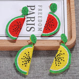 Summer Ethnic Rice Beads Fruits Earrings Watermelon Cherry Orange
