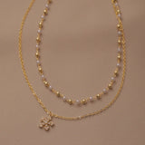 Summer Sweet Style Pearl Snowflake Double Necklace Wedding Gift Women Jewelry