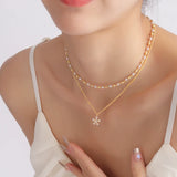 Summer Sweet Style Pearl Snowflake Double Necklace Wedding Gift Women Jewelry