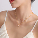 Summer Sweet Style Pearl Snowflake Double Necklace Wedding Gift Women Jewelry