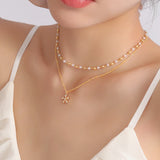 Summer Sweet Style Pearl Snowflake Double Necklace Wedding Gift Women Jewelry