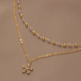 Summer Sweet Style Pearl Snowflake Double Necklace Wedding Gift Women Jewelry