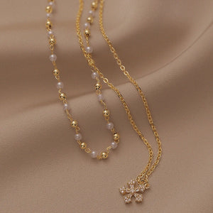 Summer Sweet Style Pearl Snowflake Double Necklace Wedding Gift Women Jewelry
