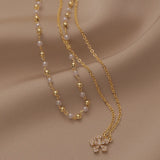 Summer Sweet Style Pearl Snowflake Double Necklace Wedding Gift Women Jewelry
