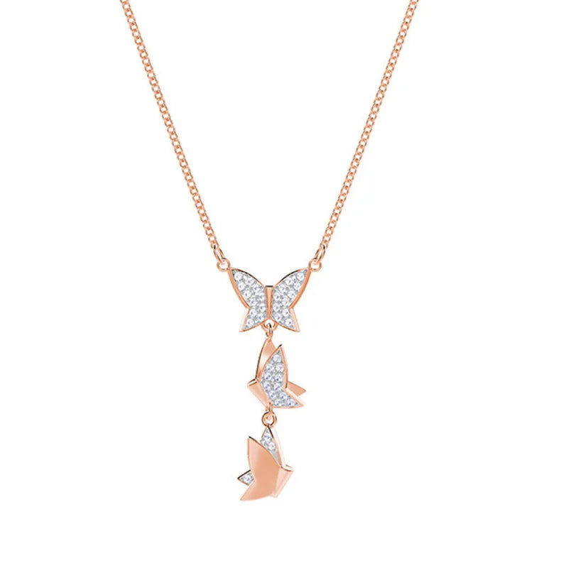 Summer Hot Women Necklace Austrian Crystals Rose Butterfly Sweet