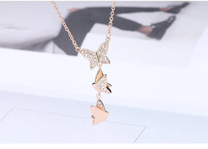 Summer Hot Women Necklace Austrian Crystals Rose Butterfly Sweet