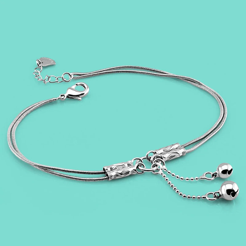 925 Silver Anklet Women Bell Bracelet Beach Accessories