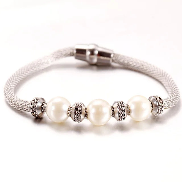 Pearl Chain Bracelet For Women Adjustable Love Engagement Jewelry