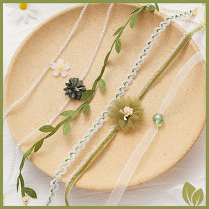 Summer Beaded Flower Green Lace Choker Necklace