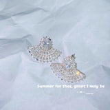 Summer T-Drill Fan Stud Earrings Women High Carbon Diamond Earrings Jewelry Gift