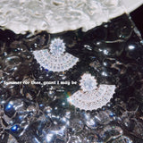 Summer T-Drill Fan Stud Earrings Women High Carbon Diamond Earrings Jewelry Gift