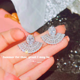 Summer T-Drill Fan Stud Earrings Women High Carbon Diamond Earrings Jewelry Gift