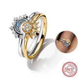 Celestial Rings Set 925 Sterling Silver CZ Wishbone Charm Women