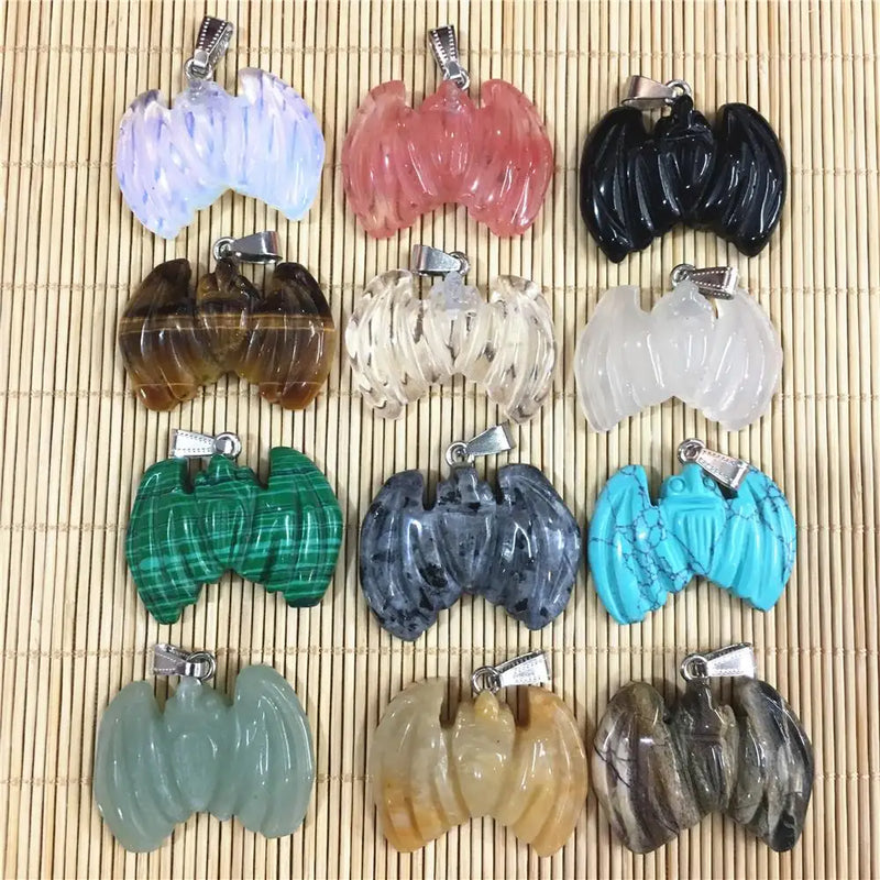 Mixed Natural Opal Stone Bat Pendants Charms for Jewelry Making