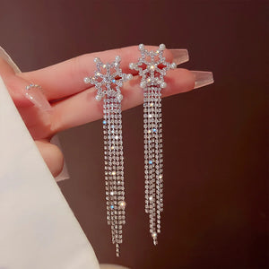 Snowflake Tassel Earrings Long Style Thin Face Exaggerated High-end