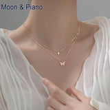S925 Silver Butterfly Necklace Double-layer Clavicle Chain Romantic Gift