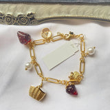 Red Resin Strawberry Pearl Small Basket Bee Gem Bracelet