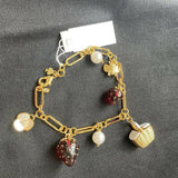 Red Resin Strawberry Pearl Small Basket Bee Gem Bracelet