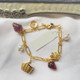 Red Resin Strawberry Pearl Small Basket Bee Gem Bracelet