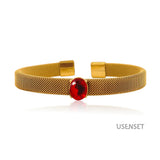 Zircon Stainless Steel Cuff Bangle Women's Chunky Jewelry