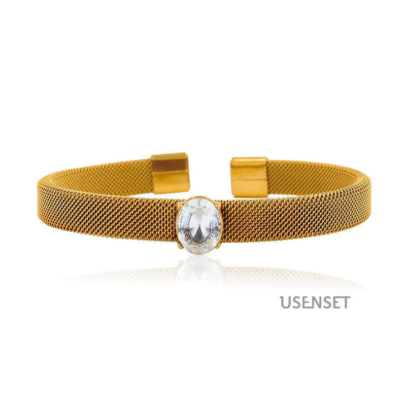 Zircon Stainless Steel Cuff Bangle Women's Chunky Jewelry
