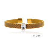 Zircon Stainless Steel Cuff Bangle Women's Chunky Jewelry