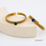 Zircon Stainless Steel Cuff Bangle Women's Chunky Jewelry