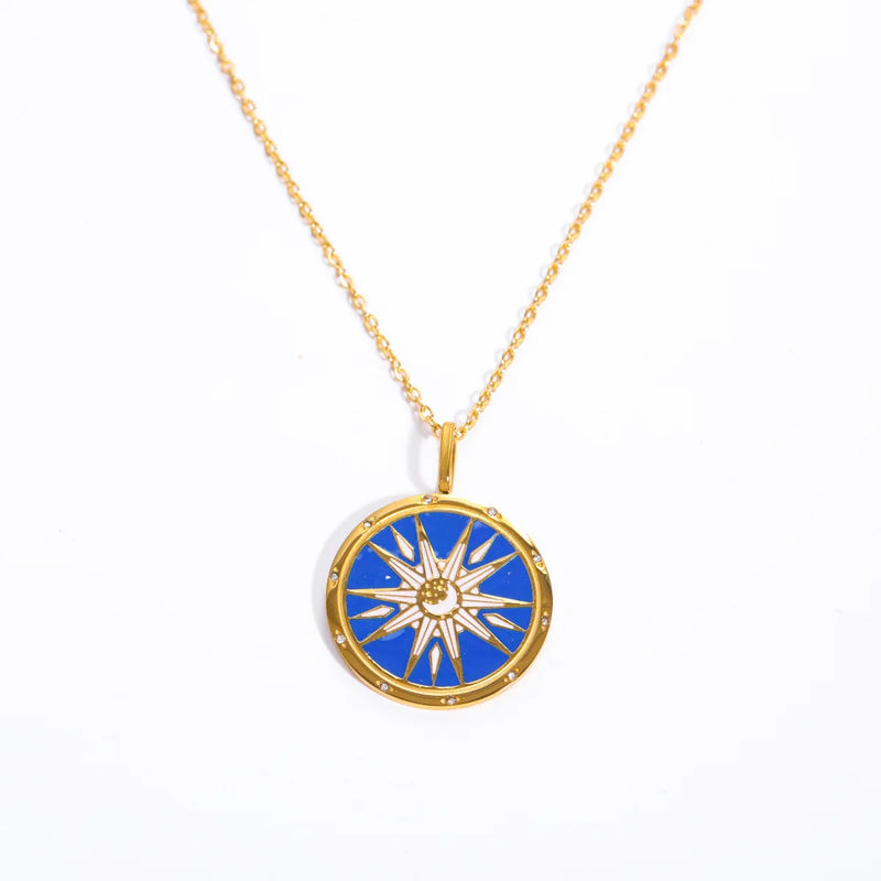 Colorful Tarot Necklace Round Pendant Stainless Steel Sweater Chain