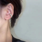 Zircon Tassel Ear Clip On Earrings C Shape Ear Clips