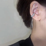 Zircon Tassel Ear Clip On Earrings C Shape Ear Clips