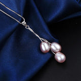 Pearl Tassel Line Pendant Necklace, 18in Silver Chain